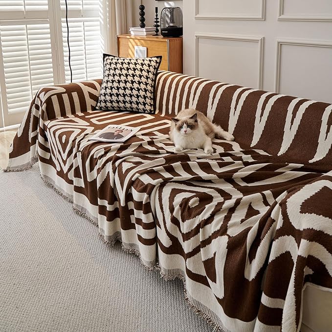 STACYPIK Boho Chocolate Beige Sofa Cover Anti-Slip Reversible Couch Cover - Image 8