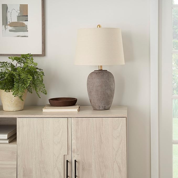 Nourison Home 23" Greyish Brown Earth Tone Rustic Farmhouse Ceramic Table Lamp - Image 3