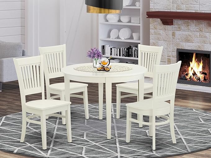 East West Furniture BOVA5-LWH-W 5 Piece Dining Room Furniture Set Includes a - Image 2
