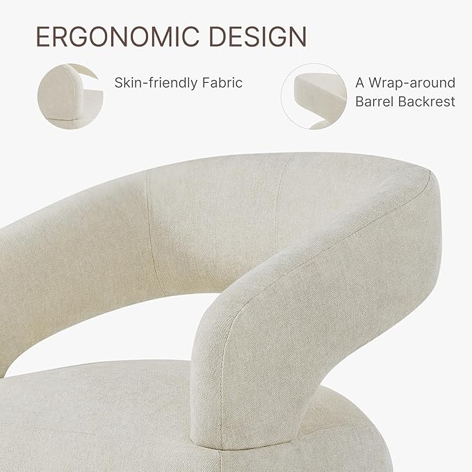 Upholstered Dining Chairs with Removable Casters Barrel Side Armchair with - Image 7