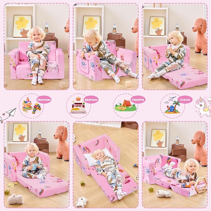 Toddler Couch, Toddler Chair, Kids Chair 2-in-1 Baby Seat Furniture Fold Out - Image 5