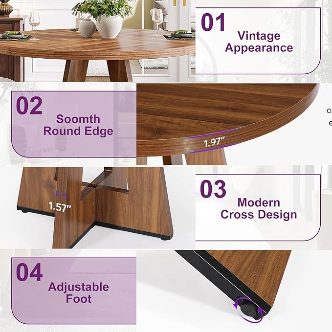 Round Dining Table for 4, Farmhouse Table for Dining Room, Living Room - Image 4