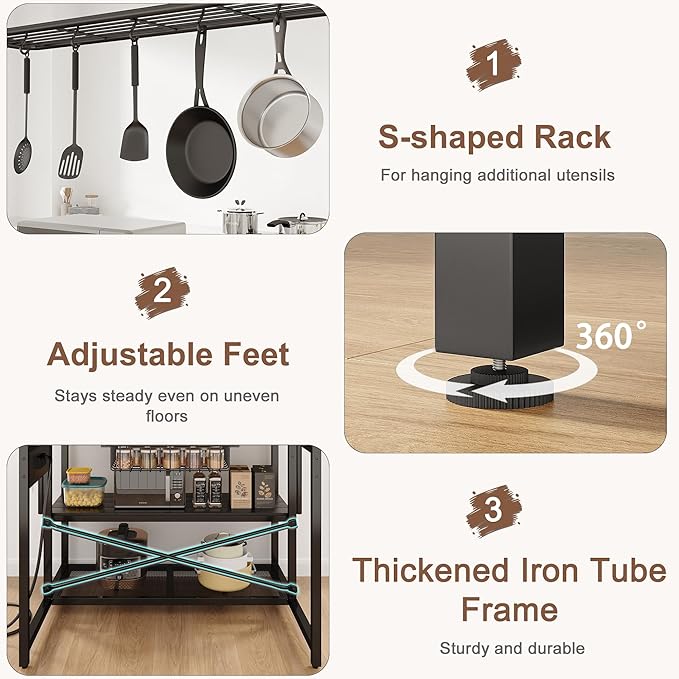 46" Large Kitchen Island Table Baker Rack - Image 8
