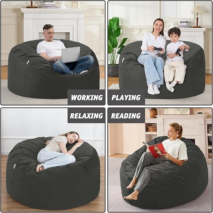 4FT Bean Bag Chair with Ultra Soft Velvet Cover Bean Bag Sofa with Memory Foam - Image 6