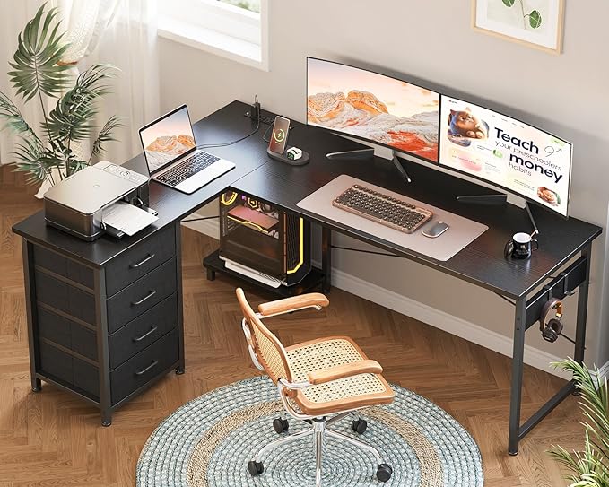 AODK L Shaped Gaming Desk with 4 Drawers, L Shaped Computer Desk with USB - Image 8