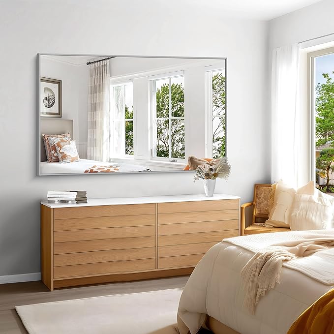 KOCUUY Large Silver Bathroom Mirror, 60x36 inch Rectangular Mirror - Image 3