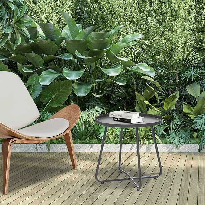 Dia.17.7ins Steel Round Coffee Table, Steel Tray Table, Side Table, Outdoor and - Image 2