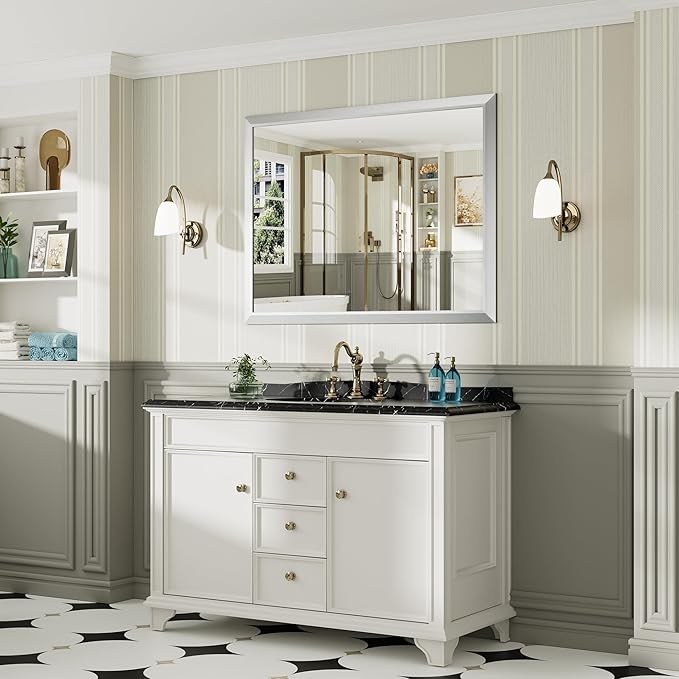 48x36 Inch Silver Bathroom Mirror - Image 4