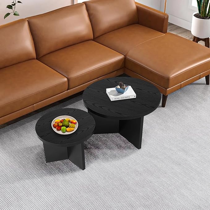 Round Nesting Coffee Tables Set of 2, Modern Stacking Table - Image 3