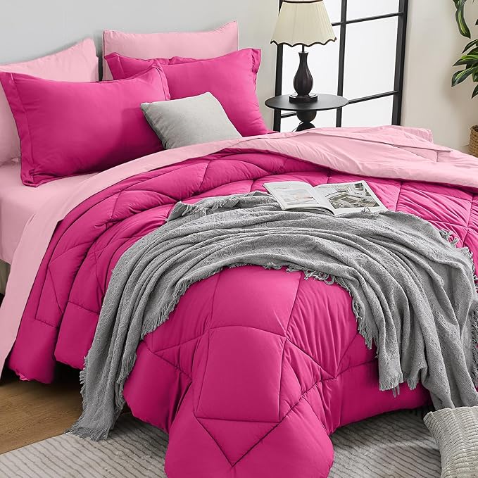 HEVUMYI Hot Pink & Baby Pink King Comforter Set by HEVUMYI