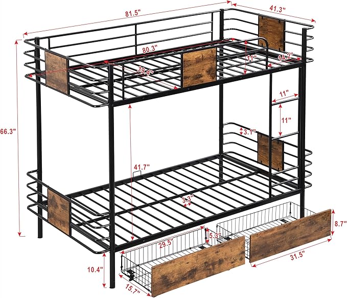 Twin XL Over Twin XL Metal Bunk Bed - Image 2