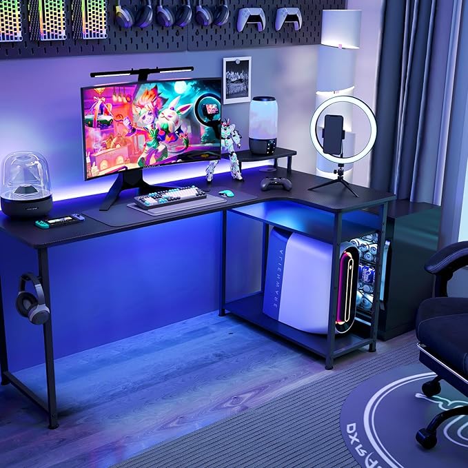 GTRACING L Shaped Gaming Desk, Carbon Fiber Style Computer Desk Compatible - Image 7