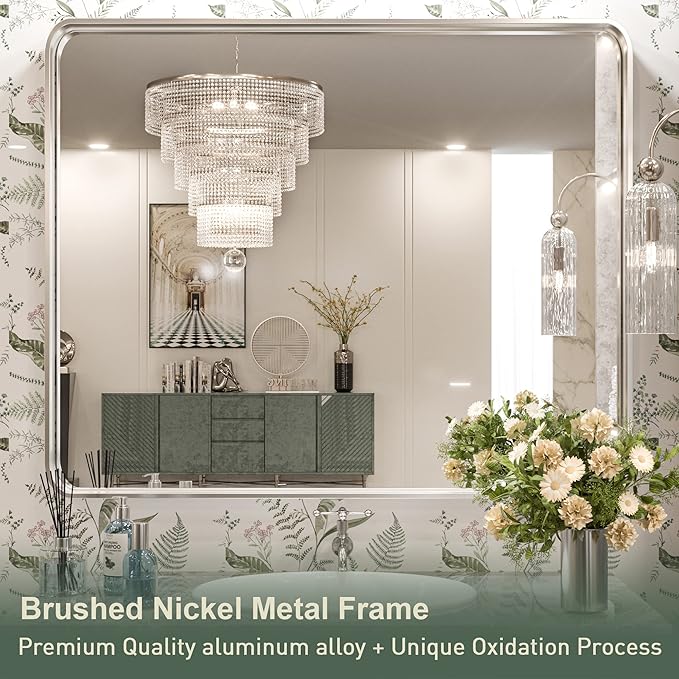 TokeShimi 30 x 36 Inch Brushed Silver Bathroom Mirror - Image 2