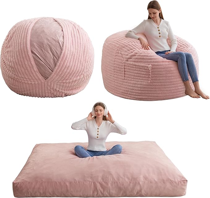 Giant Bean Bag Chair Bed for Adults, Convertible Beanbag Folds from Lazy Chair by HIGOGOGO
