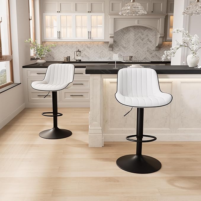 YOUNIKE White Bar Stools Set of 2 Kitchen Counter Height Barstools Upholstered - Image 6