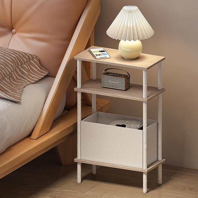 Narrow Side Table with Fabric Basket, End Table - Image 8