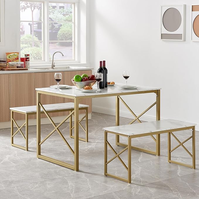 VECELO Kitchen Table with 2 Benches by VECELO