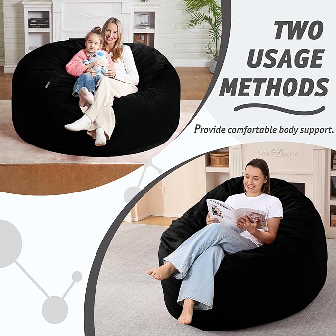 5FT Bean Bag Chair with Ultra Soft Velvet Cover Bean Bag Sofa with Memory Foam - Image 5