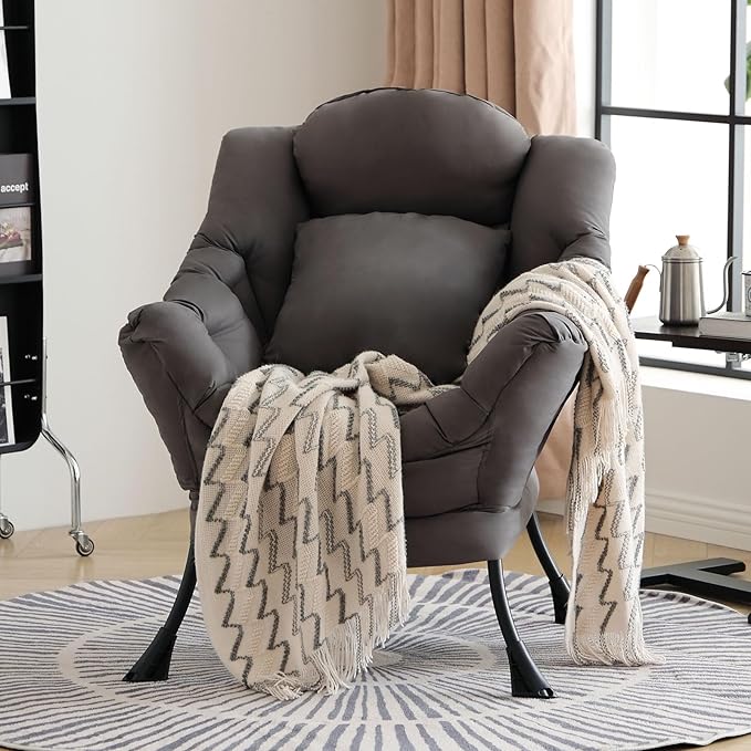Lazy Chair with Pillow for Living Room, Modern Lounge Accent Chair with Armrests - Image 8