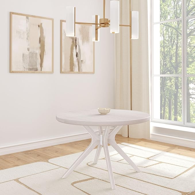 Plank+Beam Verso Round Dining Table, 47 Inch Solid Wood Kitchen & Dining Room by PlankBeam