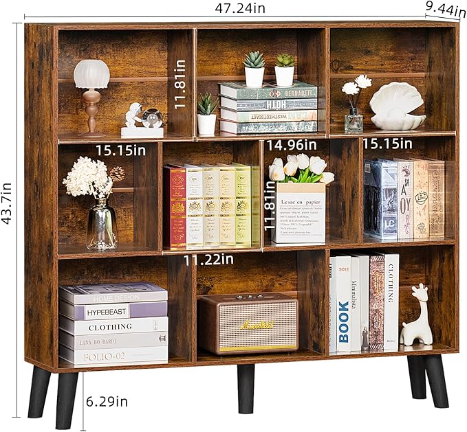 LEYAOYAO 10 Cube Bookshelf, 3 Tier Modern Wide Bookcase - Image 3