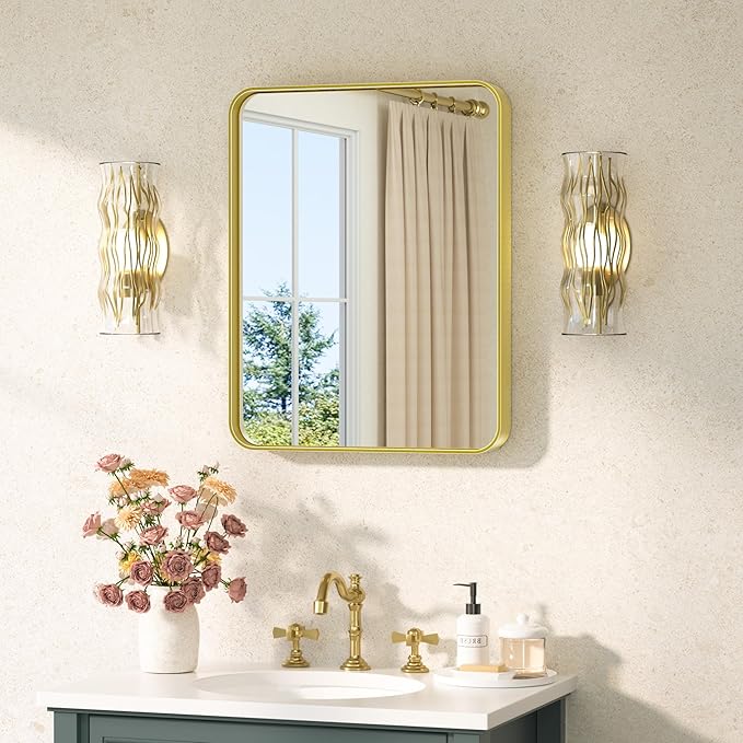 TETOTE Gold Bathroom Mirror 16 x 20 Inch Brushed Gold Metal Framed Vanity Mirror by TETOTE
