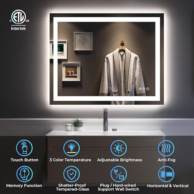 40x32 Inch LED Bathroom Mirror - Image 2
