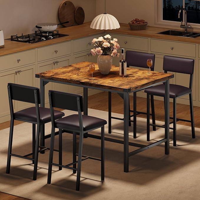 IDEALHOUSE Dining Table Set for 4 w/Counter Height Table & 4 Upholstered Bar - Image 4