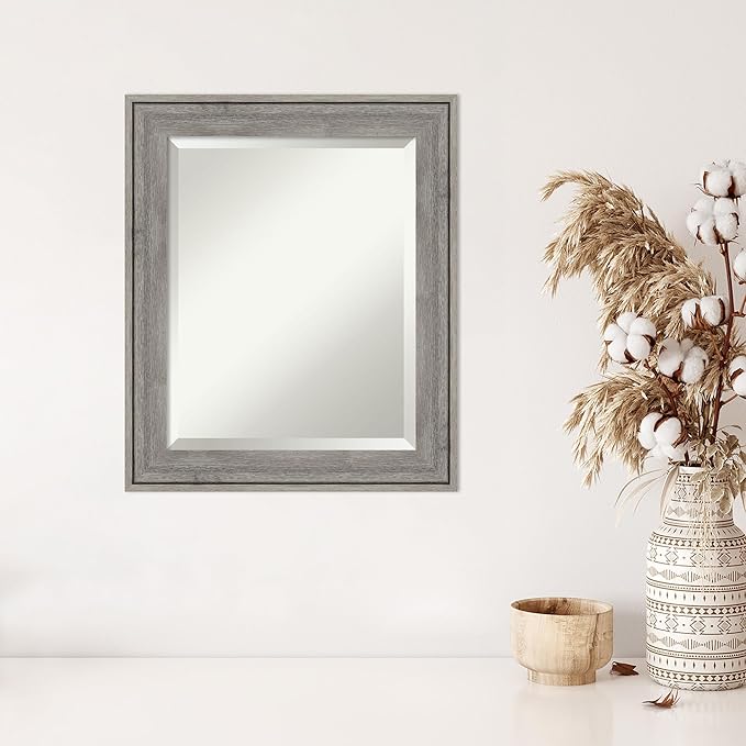 Amanti Art Grey Wall Mirror 25x21 Regis Barnwood Grey Rectangle Bathroom Mirror - Image 5