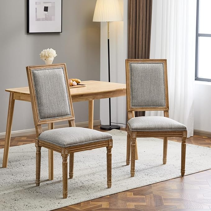 Merax Upholstered Solid Wood Dining Chairs Set of 2, French Country Style - Image 3