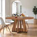 Round Dining Table for 4, 47 Inch Dinner Table Farmhouse Wooden Circle Kitchen by Unknown