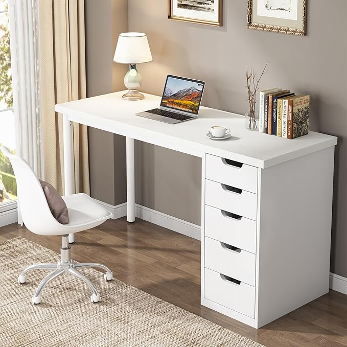 Tribesigns Computer Desk with 5 Drawers, 47 inches Rustic Brown Home Office - Image 4