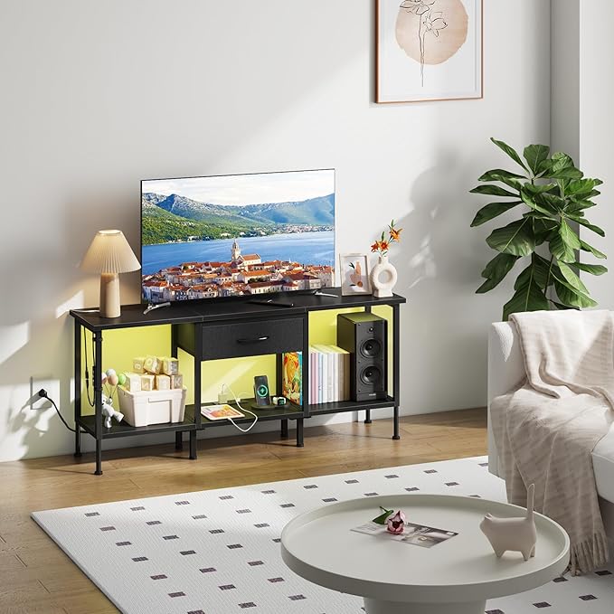 LED TV Stand with Power Outlet and Fabric Drawer - Image 8
