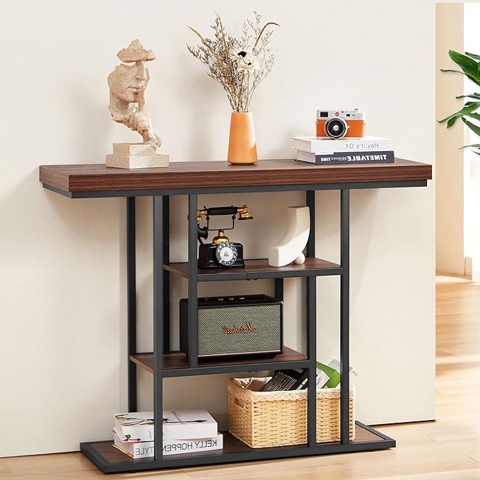 HABUTWAY 42" Industrial Entryway Table, Narrow 4-Tier Wood Console Table - Image 3