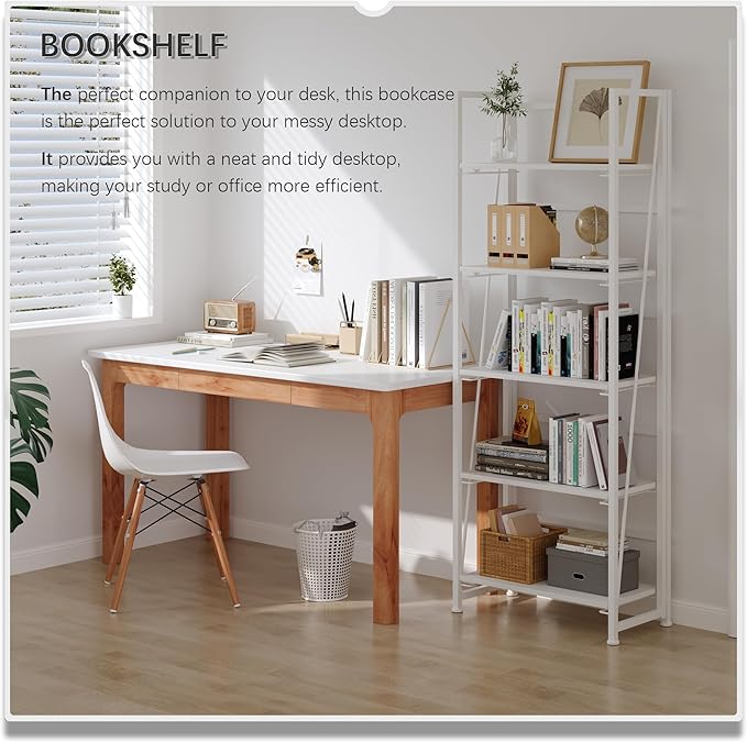 4NM No Assembly Folding Bookshelf, 5-Shelf 62.2" H Collapsible Foldable - Image 4