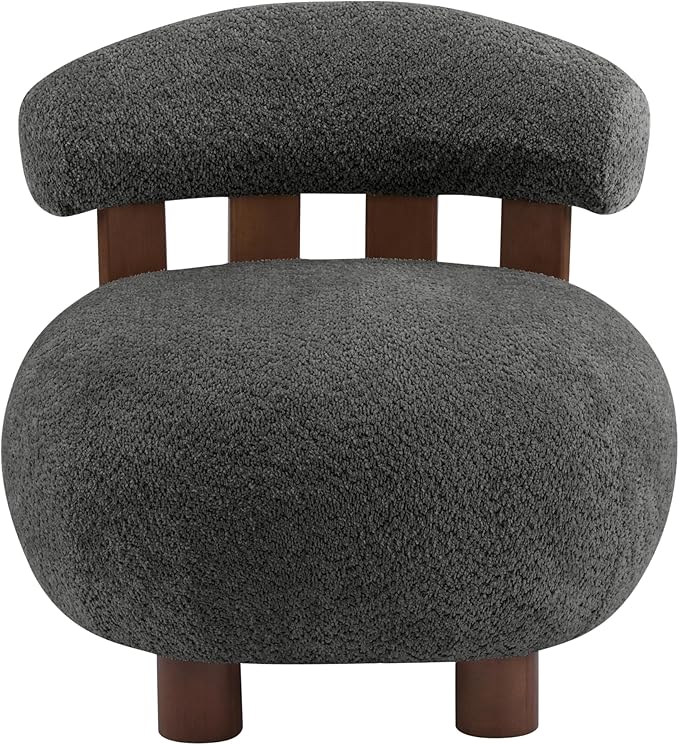 Christopher Knight Home Elvina Boucle Fabric Accent Chair, Solid Wood Single - Image 4