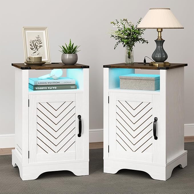 RoyalCraft Farmhouse Nightstand Set of 2, Bedside Table Set of 2 by Bringyoubetterlife