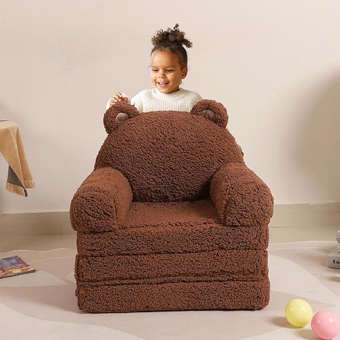 Foldable Sofa for Kids, Sherpa Teddy Bear Toddler Couch - Image 5