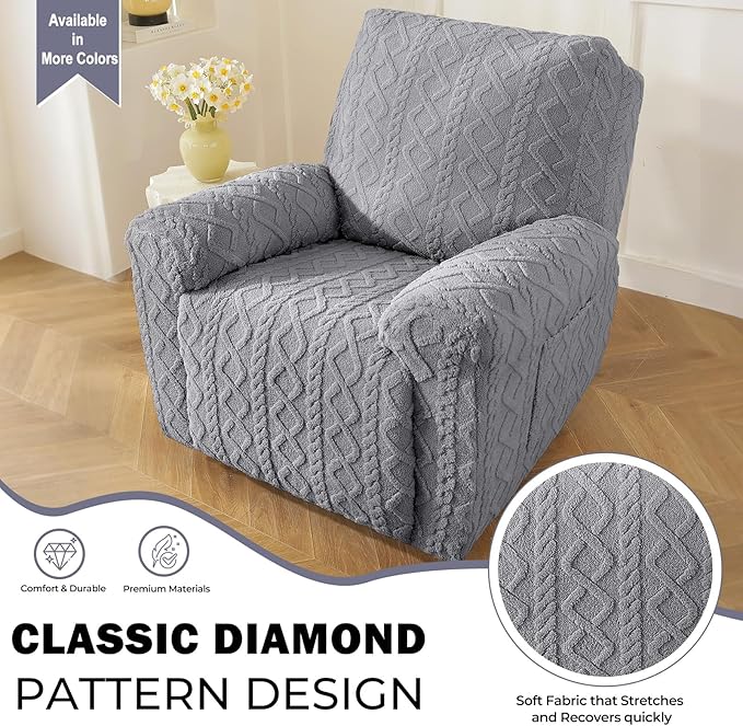 vctops 4 Pieces Geometric Jacquard Plush Recliner Slipcovers Soft Fuzzy Fluffy - Image 3