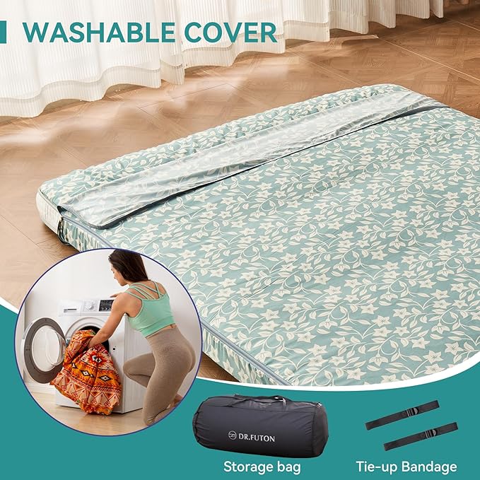 Dr.Futon Japanese Floor Futon Mattress Extra Thick Folding Roll Up Bed Topper - Image 4