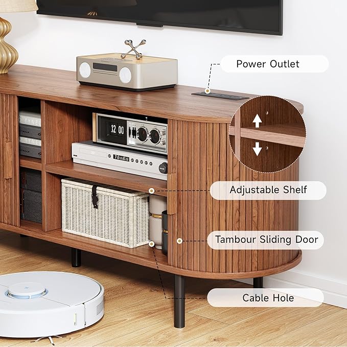 TV Stand with Power Outlet, Mid-Century Modern Television Stand, Media Console - Image 3