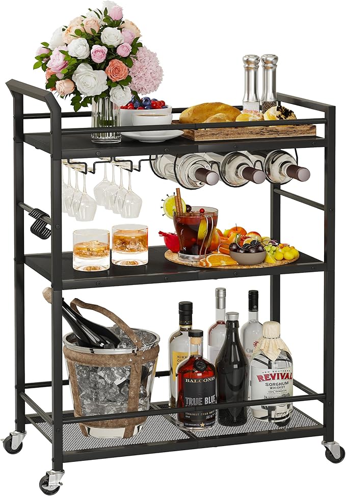 3 Tier Bar Cart, Home Bar Serving Cart by Unknown