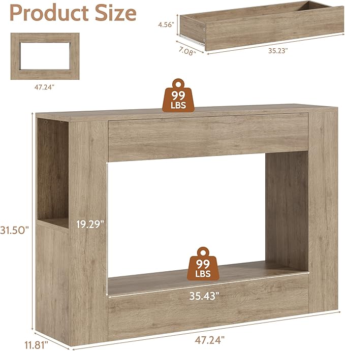 Farmhouse Console Table with Drawer, Narrow Sofa Table Behind Couch - Image 2