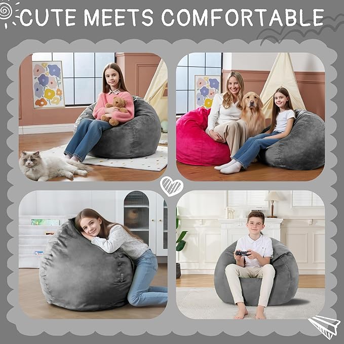 2FT Bean Bag Chair with Ultra Soft Velvet Cover Bean Bag Sofa with Memory Foam - Image 5