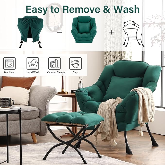 Lazy Chair with Ottoman, Modern Lounge Armchair with a Pillow, Leisure Sofa - Image 6