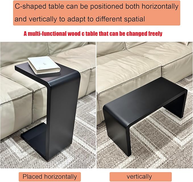 C Shaped End Table, Solid Wood C Side Table - Image 4
