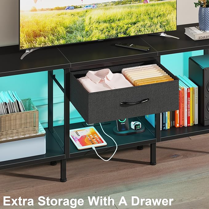 LED TV Stand with Power Outlet and Fabric Drawer - Image 4