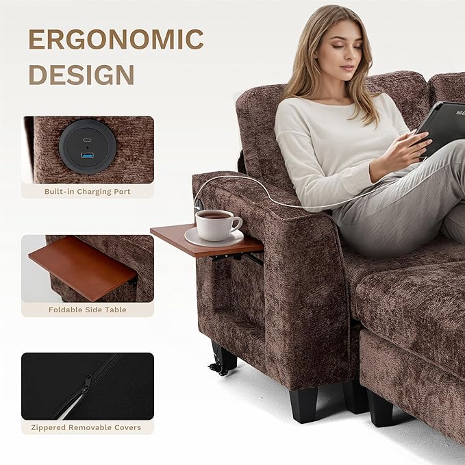COLAMY 118" U-Shaped Sectional Couch, 4-Seat Modular Sofa - Image 3