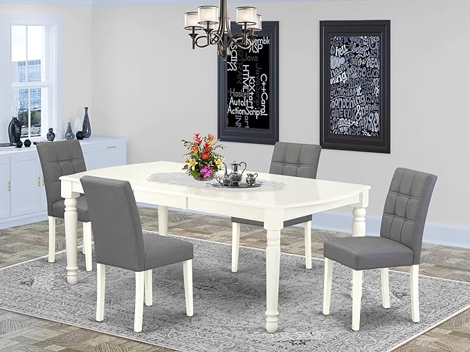 East West Furniture DOAS5-LWH-41 5 Piece Kitchen Table Set Includes A Dinner - Image 2