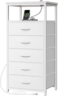 Huuger White Dresser with 5 Drawers & Charging Station, Tall Dresser by Huuger